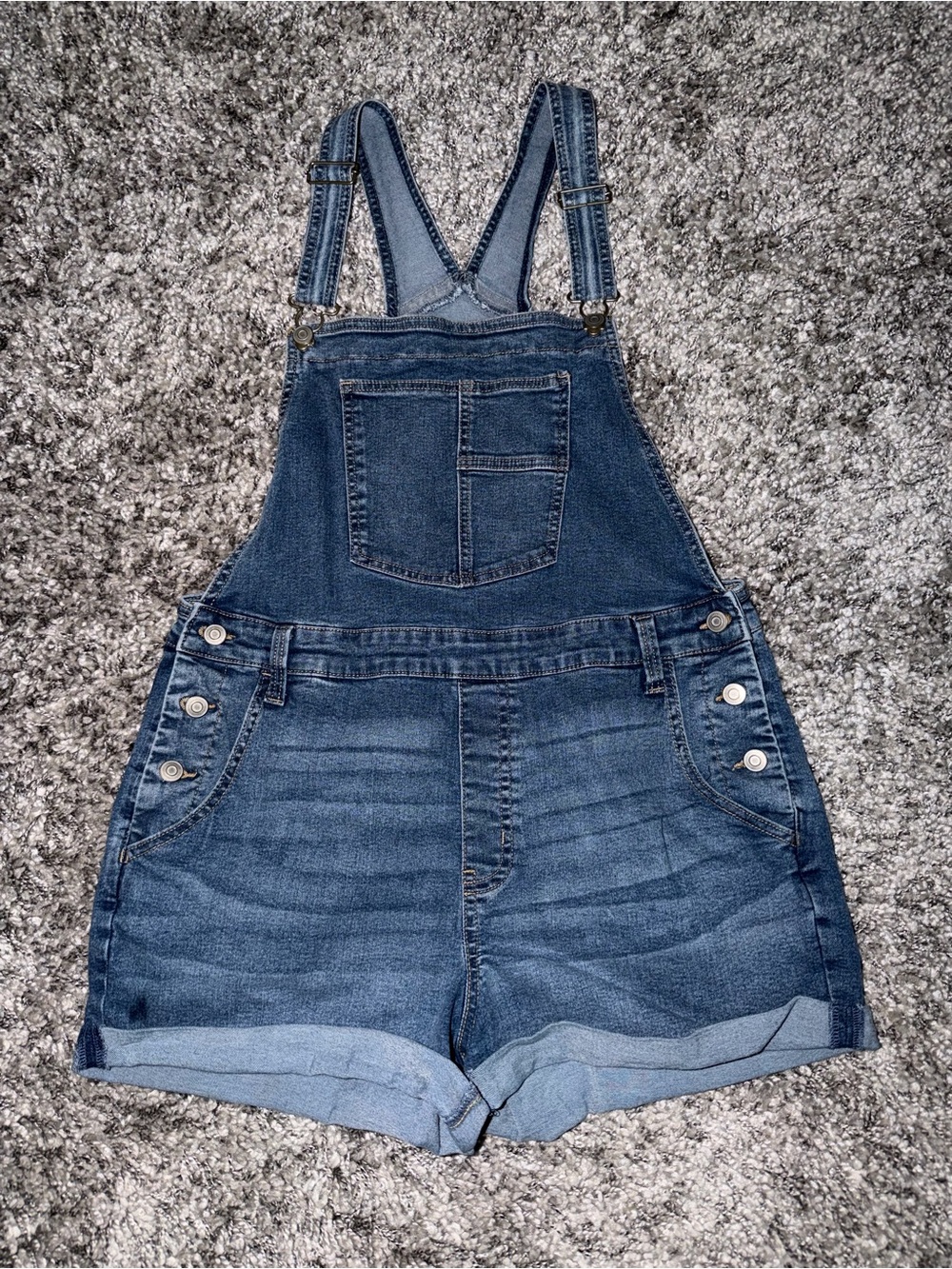 NOBO Blue Denim Short Overalls - Women's Rolled Hem